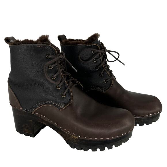 No. 6 Lander Shearling Lace Up Clog Boots in Dark Brown - Picture 1 of 14